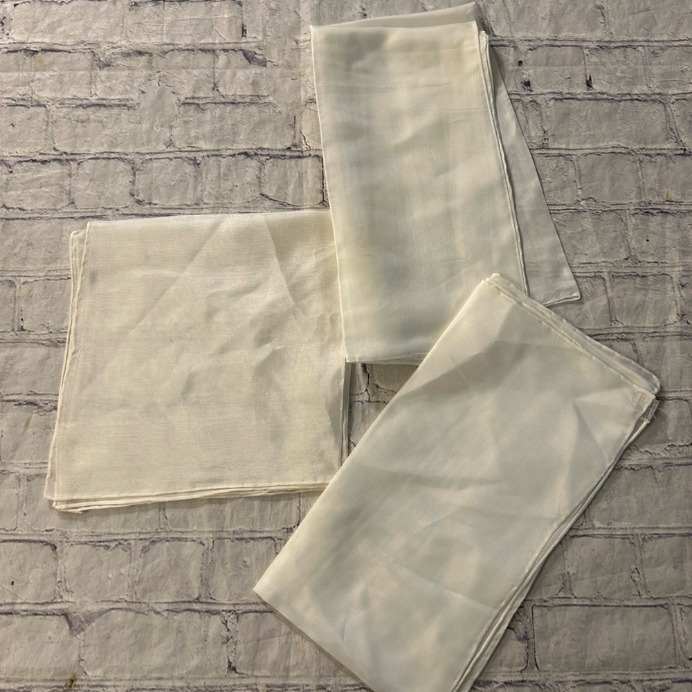 LOT OF (3) OFF WHITE/IVORY VINTAGE SILK SQUARE SCARVES NEUTRAL CLASSIC